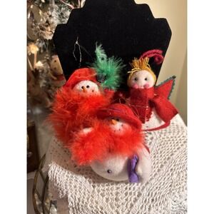 Red Hat Society Ornament /Snowman With Red HatAnd Green Feather/ Angel Springs